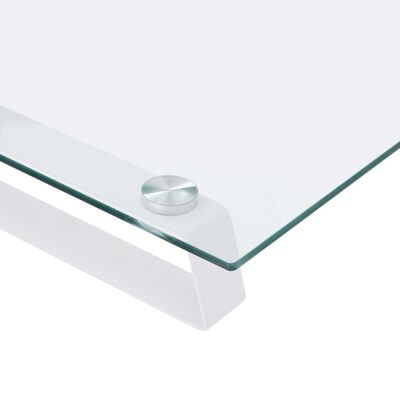 vidaXL Стойка за монитор, бяла, 40x20x8 см, закалено стъкло и метал