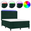 vidaXL Боксспринг легло с матрак и LED, тъмнозелено, 140x190см, кадифе