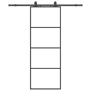 vidaXL Плъзгаща се врата с обков черна 76x205 см ESG стъкло