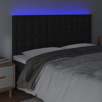 vidaXL LED горна табла за легло, черна,180x5x118/128см изкуствена кожа