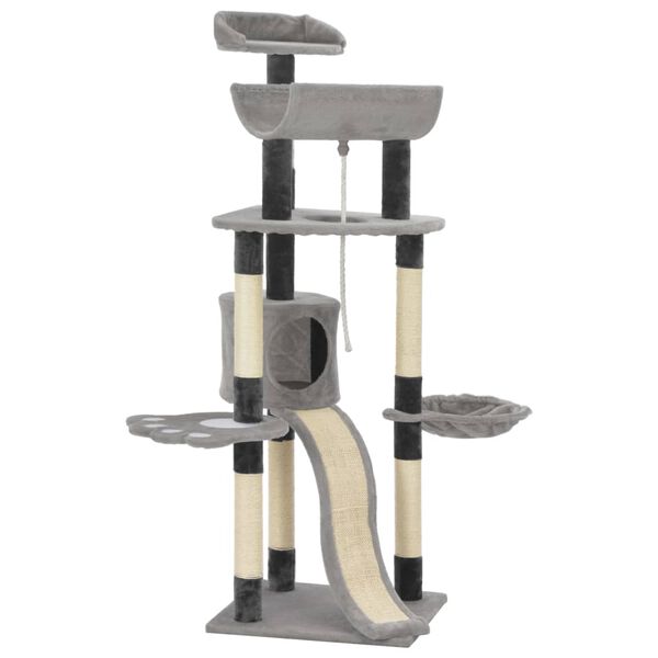 vidaXL Котешко дърво със сизалени стълбове, сиво, 145 см
