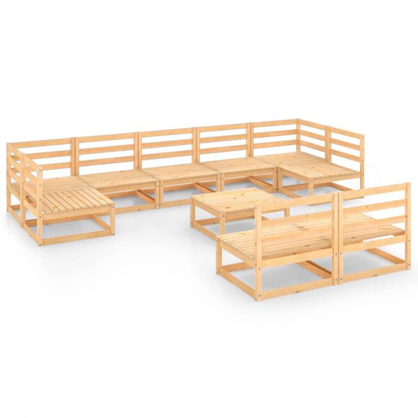 vidaXL Градински лаундж комплект, 10 части, борово дърво масив
