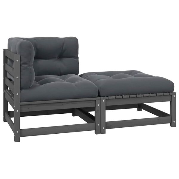 vidaXL Градински лаундж комплект 2 части с възглавници сив бор масив