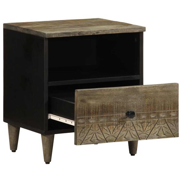 vidaXL Нощно шкафче Светло сиво 40x33x46 cm Масивна дървесина Манго