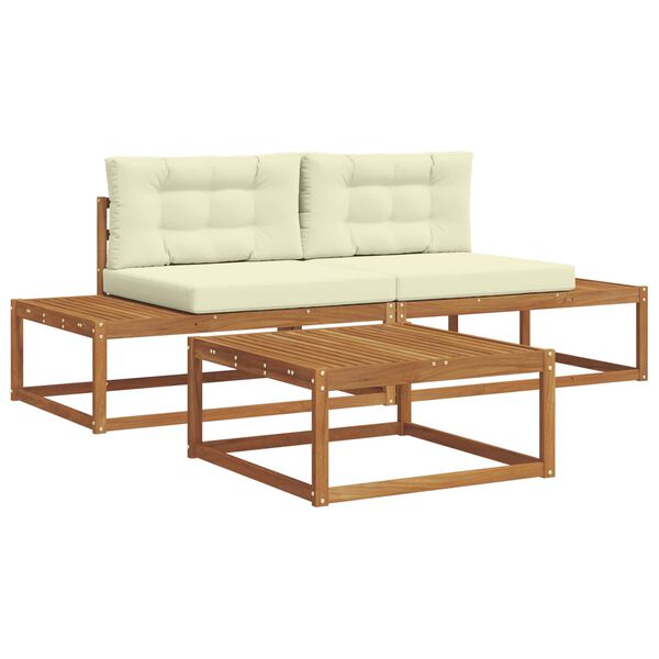 vidaXL Комплект дивани за открито 3 Брой Натурален и Крема