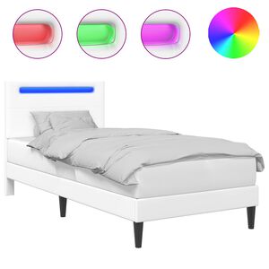 vidaXL Рамка за легло с LED ленти Бяло 80 x 200 cm Изкуствена