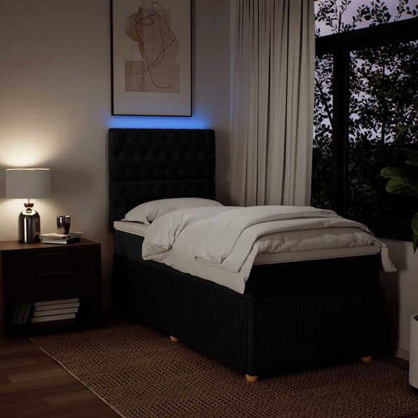 vidaXL Боксспринг легло с матрак, черно, 90x200 см, плат