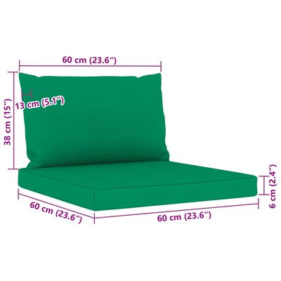 vidaXL Градински лаундж комплект, 9 части, със зелени възглавници