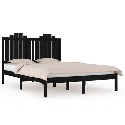 vidaXL Рамка за легло, черна, бор масив, 150x200 cм, King Size