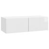 vidaXL Стенно монтиран ТВ шкаф Бял гланц 98 x 41 x 30 см