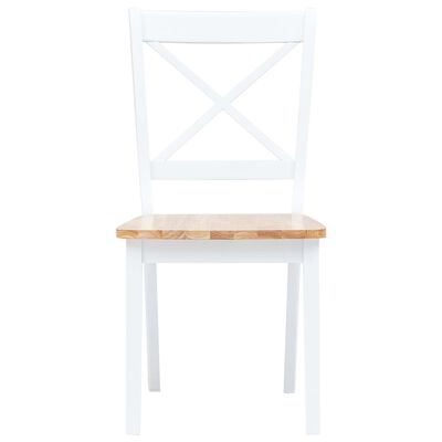 vidaXL Трапезни столове, 2 бр, бял и естествен, каучуково дърво масив