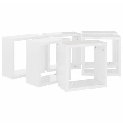 vidaXL Стенни кубични рафтове, 6 бр, бял гланц, 30x15x30 см
