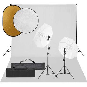 vidaXL Фотографски комплект за студио, комплект лампи, фон и рефлектор