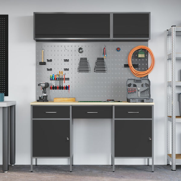 vidaXL Работна маса с чекмедже 8 pcs Черно 150 x 55 x 200 см Стомана