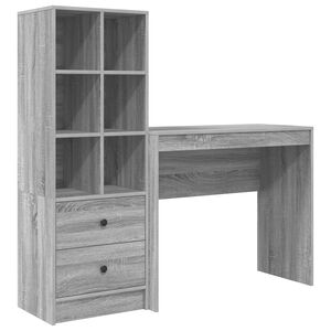 vidaXL Бюро с чекмедже с рафт със съхранение 2 pcs Сив Сонома