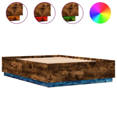 vidaXL Рамка за легло с LED осветление, опушен дъб , 160x200 см