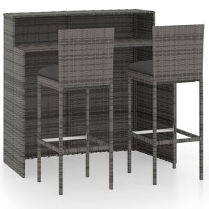 vidaXL Градински бар комплект с възглавници, 3 части, сив