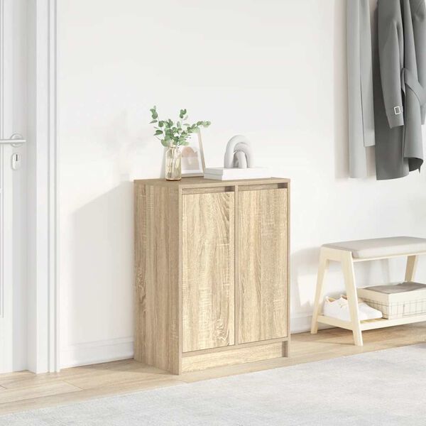vidaXL Шкаф за обувки, сонома дъб, 57x34x76 см, инженерно дърво