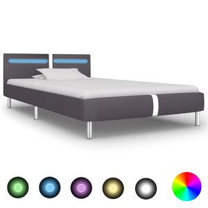vidaXL Рамка за легло с LED, сива, изкуствена кожа, 90x200 cм