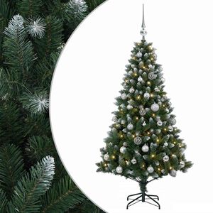 vidaXL Изкуствена коледна елха с топки 120 см 150 LED светодиода