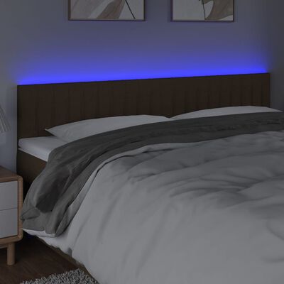 vidaXL LED горна табла за легло, тъмнокафява, 200x5x78/88 см, плат
