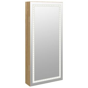 vidaXL Огледален шкаф за бижута с LED осветление, стенен монтаж