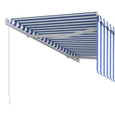 vidaXL Ръчно прибиращ се сенник с щора, 3x2,5 м, синьо и бяло