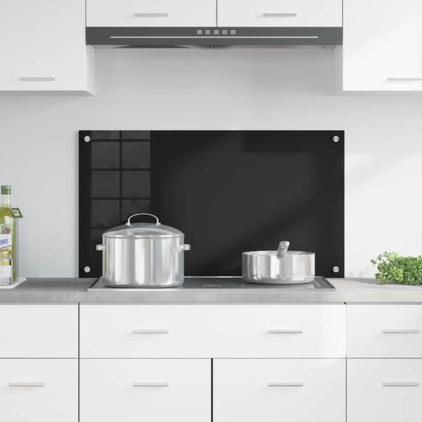 vidaXL Кухненски заден панел Черно 90 x 50 cm закалено стъкло