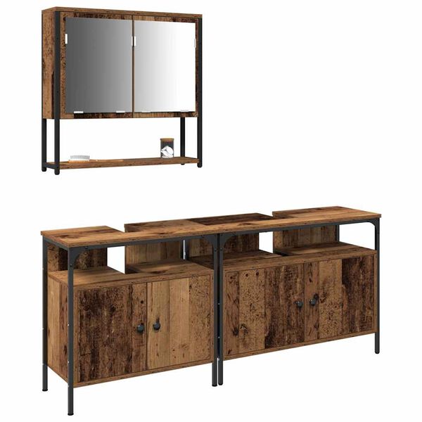 vidaXL Комплект мебели за баня с рафт 3 pcs Кафяво Инженерно дърво