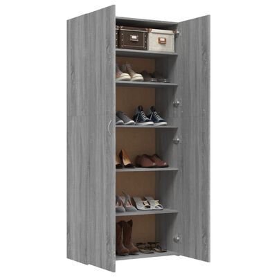 vidaXL Шкаф за обувки, сив сонома, 80x35,5x180 см, инженерно дърво