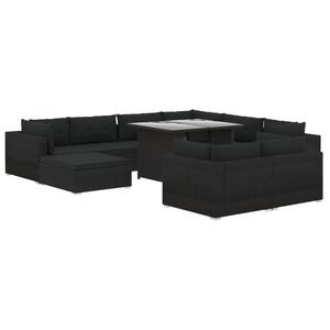 vidaXL Градински комплект с възглавници, 10 части, полиратан, черни