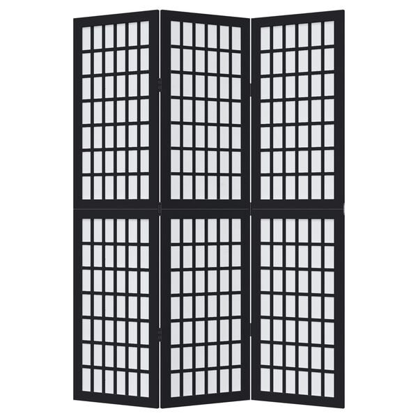 vidaXL Разделител за стая, 3 панела, черен, дърво пауловния масив