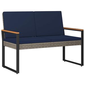 vidaXL Външна пейка Сив и тъмен син 107 x 61 x 80 см полиратан
