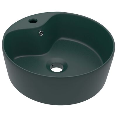 vidaXL Луксозна мивка с преливник тъмнозелен мат 36x13 см керамика