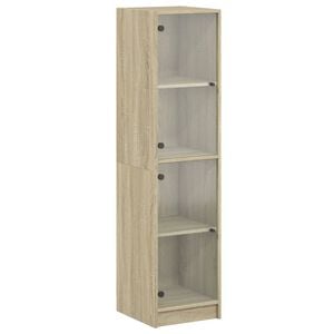 vidaXL Висок шкаф със стъклена врати, сонома дъб, 35x37x142 см