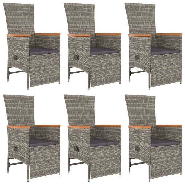 vidaXL Градински трапезен комплект 7 части с възглавници сив полиратан
