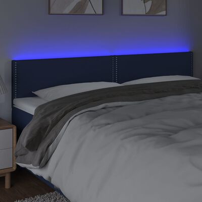 vidaXL LED горна табла за легло, синя, 160x5x78/88 см, плат
