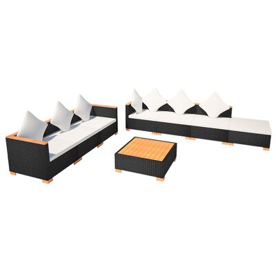 vidaXL Градински комплект с възглавници, 8 части, черен полиратан