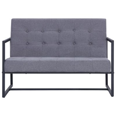 vidaXL 2-местен диван с подлакътници, светлосив, стомана и плат