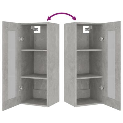 vidaXL Окачен стенен шкаф, Бетонно сиво, 34,5x34x90 см