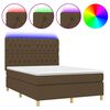 vidaXL Боксспринг легло с матрак и LED, тъмнокафяво, 140x200 см, плат