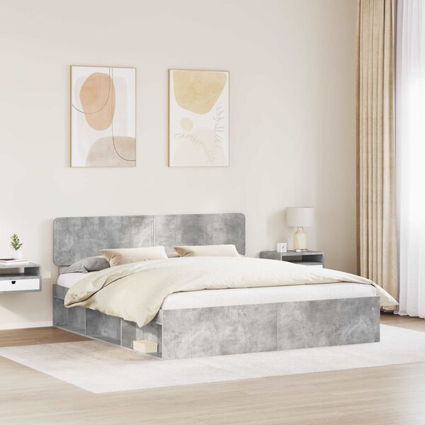 vidaXL Рамка за легло Бетон 200 x 200 cm Солидно борово дърво