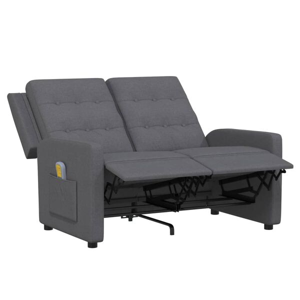 vidaXL 2-местен масажен реклайнер, светлосив, текстил