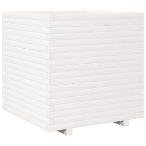 vidaXL Градинска кашпа, бяла, 70x70x72 см, борово дърво масив