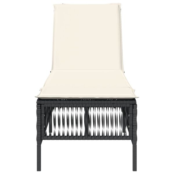 vidaXL Шезлонг с шалте, черен, полиратан