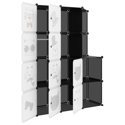 vidaXL Детски кубичен шкаф за съхранение с 10 куба, черен, PP
