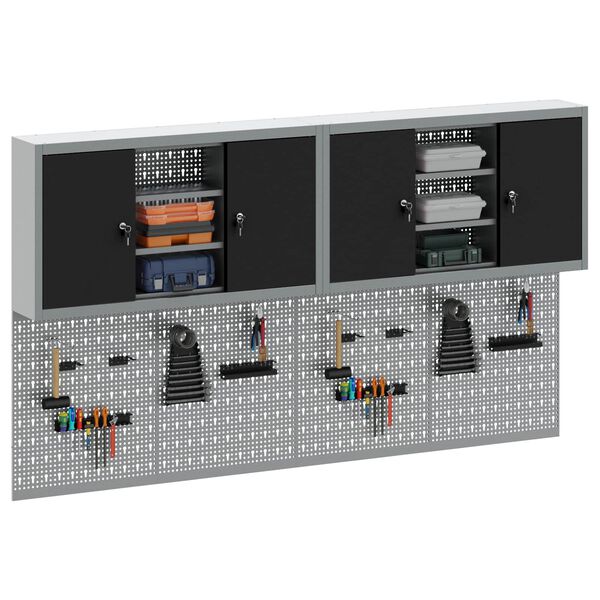 vidaXL Комплект инструментален шкаф с рафт със съхранение 6 pcs Черно