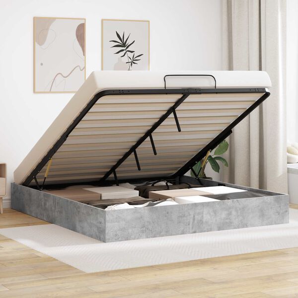 vidaXL Отоманско легло със съхранение Бетон 193 x 120 x 25 см ПДЧ