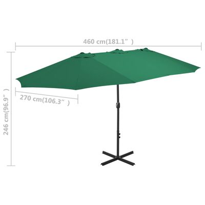 vidaXL Градински чадър с алуминиев прът, 460x270 см, зелен