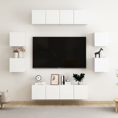 vidaXL Комплект ТВ шкафове от 8 части, бял, ПДЧ